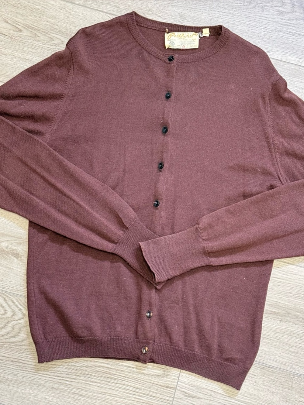 Vintage 70/80s Parkhurst Brown Pure Virgin Wool Cardigan Sweater Sz.36